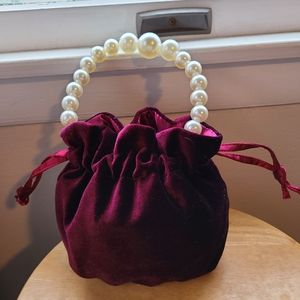 Burgundy Red Pearl Handle Velvet Purse- Great for a Wedding or Special Event
